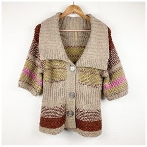 Free‎ People Brown Short Sleeve Chunky Knit Cardigan Size XS